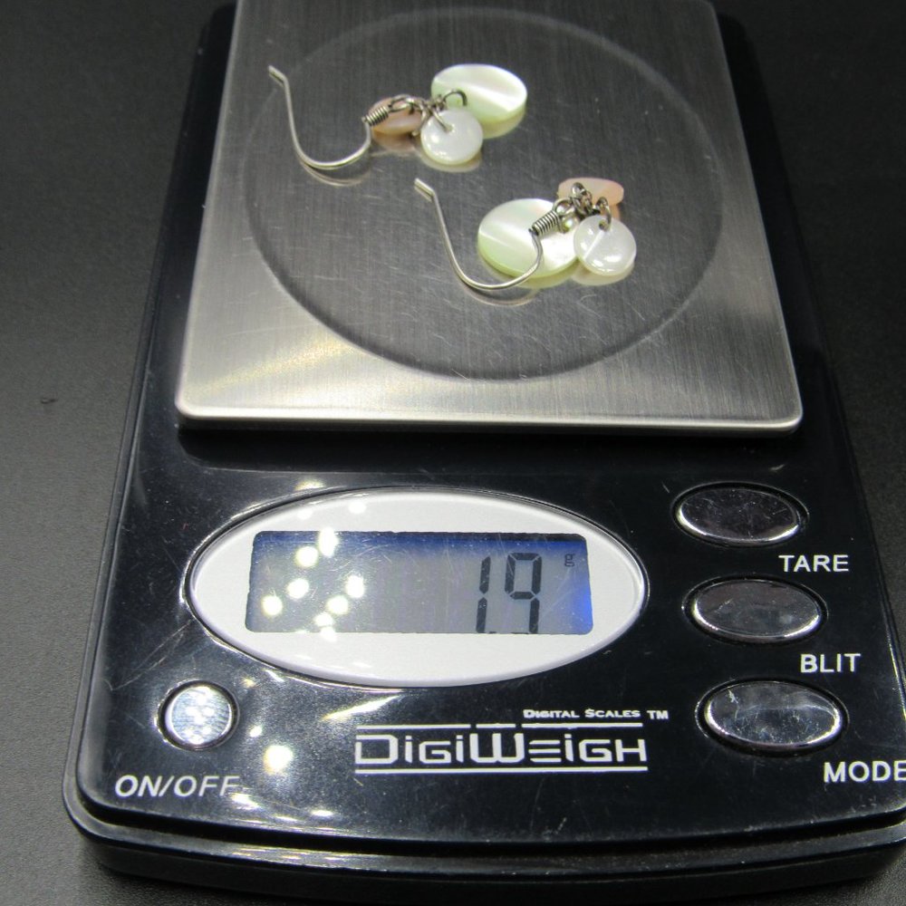 Sterling Silver Three Circle Shell Dangle Earrings - image 6